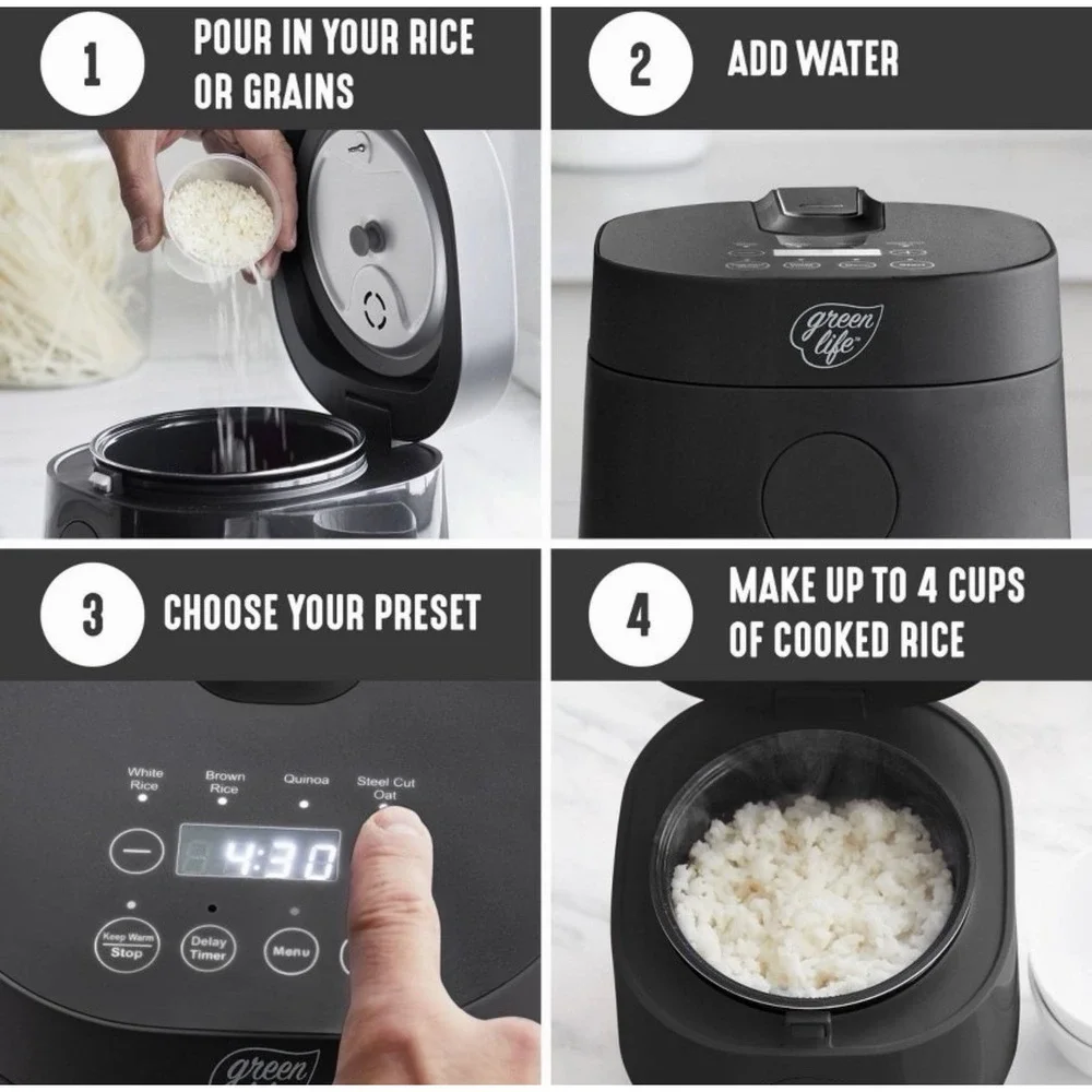 Green Life Healthy Ceramic Nonstick Go Grains,‎ Rice and Grains Cooker Black NIB